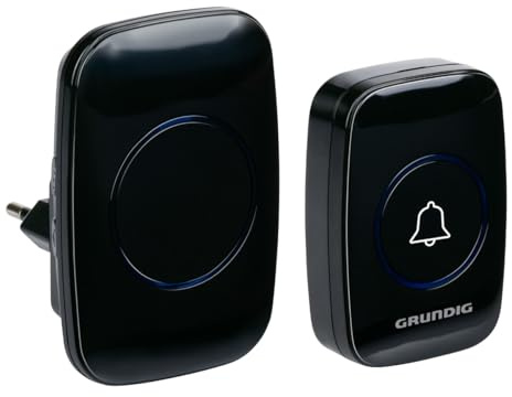 Grundig Sonnette sans Fil - Carillon sans Fil 300m Portée - Récepteur Brancheable avec LED et 60 Mélodies - Bouton Pile Incluse - Installation Facile - Noir