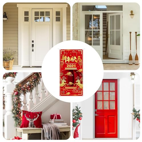 Bsbkoj Copriporta Cavallo | Telo Sfondi Anno Del Cavallo - Decorazione Porta 2026 180x90 cm per Festa - Per Feste E Celebrazioni Del Capodanno Cinese Portico Garage Parete