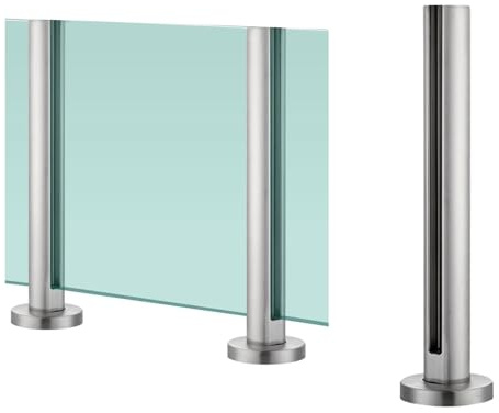 Indoor Round Glass Railing System Kit, Silver Balustrade Posts & Clamps for Stair, Pool, Attic - Deep Coffee, 125CM/49 - Modern Glass Panel Fencing