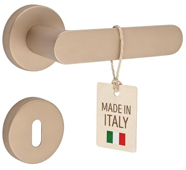 Gedotec Drückergarnitur Set SHAPE für Innentüren aus Aluminium, Rosettengarnitur BB Buntbart messing gebürstet, Türklinke für Zimmertür, Drückergarnitur runde Rosette für Türstärke 35 bis 47 mm