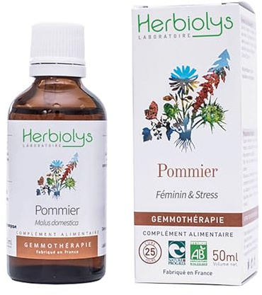 Herbiolys | Macérat de bourgeons Bio | Pommier (Malus communis/sylvestris) | Féminin & Stress | Gemmothérapie Bio | 50 ml