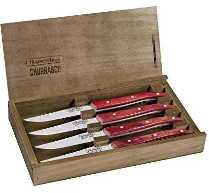 Tramontina Churrasco Steakmesser-Set Paisano in Rot aus Edelstahl/Kiefernholz rot