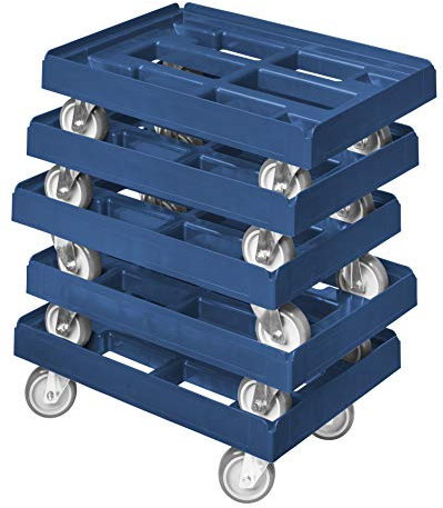 5 Stück Transportroller für Kisten 60 x 40 cm mit 4 Lenkrollen in blau