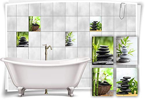 Medianlux Fliesen-Aufkleber SPA Wellness Bambus Steine Blüten Blätter Grün Schwarz Bad WC Deko Digitaldruck Sticker, 15x20cm fp5p330h-99365