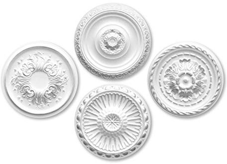MARBET DESIGN Stuckrosette aus EPS Styropor - Deckenrosette silber, Zierelement, Stuck (R-06 Ø 30cm) Wanddekoration Schlafzimmer Lampe Rosette rund