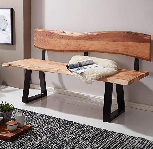 KADIMA Design Esszimmerbank Mazuria 180cm Essbank mit Lehne Baumkante Sitzbank Bank Holz