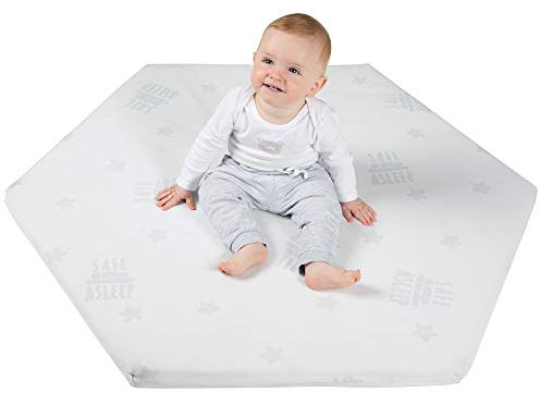 roba Laufgittermatratze 6 eckig - safe asleep - Baby Matratze für Laufgitter / Laufstall - Laufgittereinlage mit abnehmbarem Jacquard Bezug