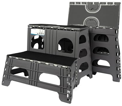 Bee Neat 2 Step Folding Dog Stairs & Ramp for Your Pet - Indoor Outdoor Foldable Pet Stairs for High Bed, Car, SUV – Collapsible Step Stool Ladder Supports 300lbs – New Carpeted Design