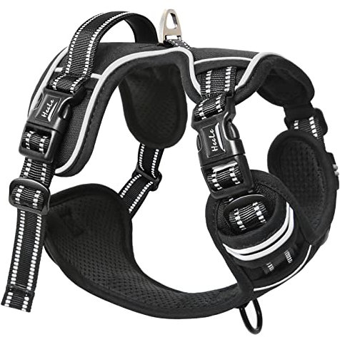 HEELE Hundegeschirr ohne Zug, Brustgeschirr für kleine Hund, einstellbares reflektierendes Hunde Geschirr, atmungsaktive Hundegeschirre mit gepolstertem Griff, No-Pull Dog Harness, Schwarz, S
