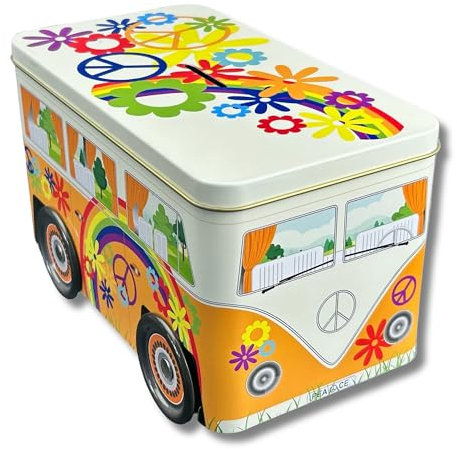 Kultbus, Peace Truck mit drehbaren Rädern - Geldschlitz im Dach, auch als Spardose bzw. Sammeldose geeignet - lebensmittelecht - Volumen 2,1L Maße: (Länge x Breite x Höhe): 19,7 x 10,8 x 11,0cm