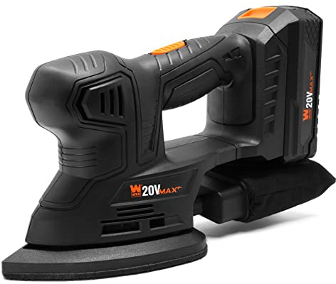 WEN Cordless Palm Sander with 20V Max 2.0 Ah Lithium-Ion Battery and Charger (20401) Black