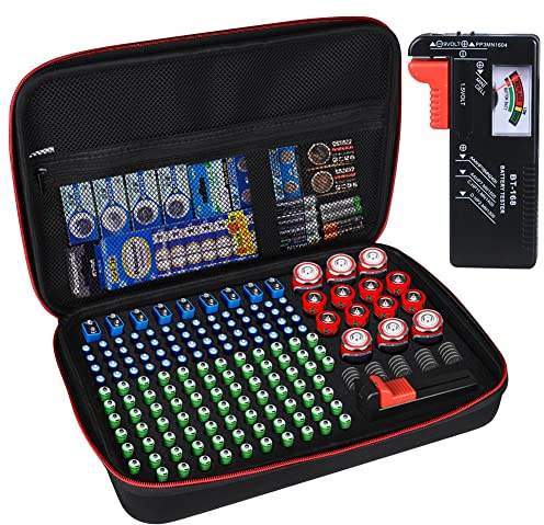 Battery Organizer Storage Box with Tester, Battery Vault Case Fireproof Waterproof Explosionproof Holder Box with Tester BT-168 Checker Carrying Case Container Bag Fit for 200+ Batteries AA AAA C D 9V