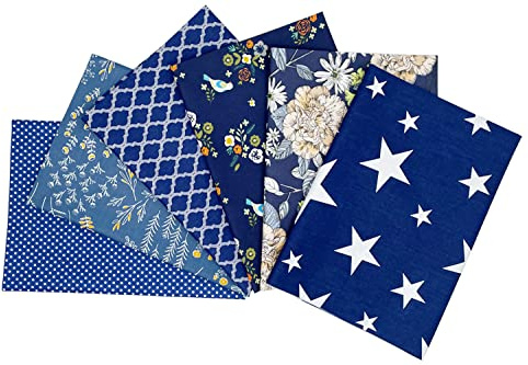Jukway 6 stycken bomullstyg, metervara, 50 x 50 cm, lappteknik för sömnad, quiltning, gör-det-själv-dekoration, hantverk, rent bomullstyg, tryckta mönster, tygpaket (marinblå)