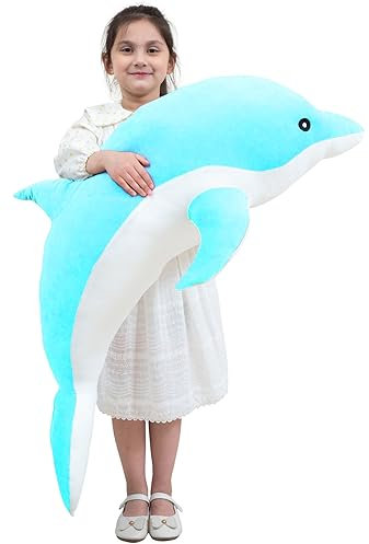 Kekeso Dauphin Jouets en Peluche Belle Peluche Douce Animal éTreignant Oreiller Dauphin PoupéEs pour Enfants Filles Dormir Coussin Cadeau (100cm/39.37in, Bleu)