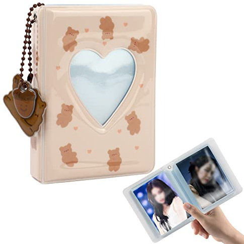 40 Pockets Photo Binder Album, 3 Inch Kpop Mini Photocard Holder Book with Lovely Pendant, Heart Hollow Cute Squirrel or Cat Pattern for Photo Picture Collection