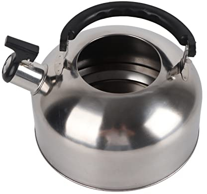 Gonetre - Bollitore da tè con fischio, teiera acciaio inox 2 litri, bollitore acqua con manico, resistente, per campeggio, escursioni, cucina, barbecue, festival(acciaio inox)