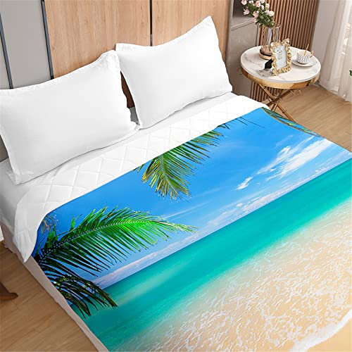 Odot Ozean Strand Steppdecke Tagesdecke Gesteppte Bettüberwurf für Doppelbett Einzelbett Kinder Bettdecke Stepp Decke Tagesdecken Wohndecke Alle Jahreszeiten (180x220cm,Tropischer Ozean)