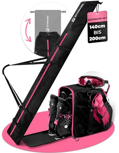 STYNGARD Vancouver Sac à Skis [140 cm à 200 cm] et Sac à Chaussures de Ski avec Compartiment pour Casque [40 L] – Modèle Vancouver (Noir-Rose)