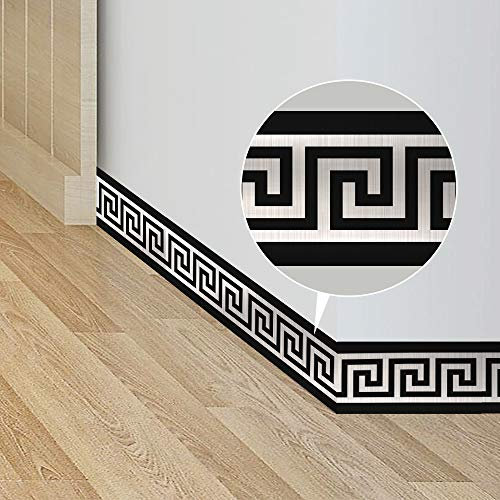 neukids 2 Rolls Wallpaper Borders Self Adhesive, Brushed Silver Wallpaper Borders，Greek Style Baseboard，Living Room Bedroom Bathroom Kitchen Decoration Ceiling Border
