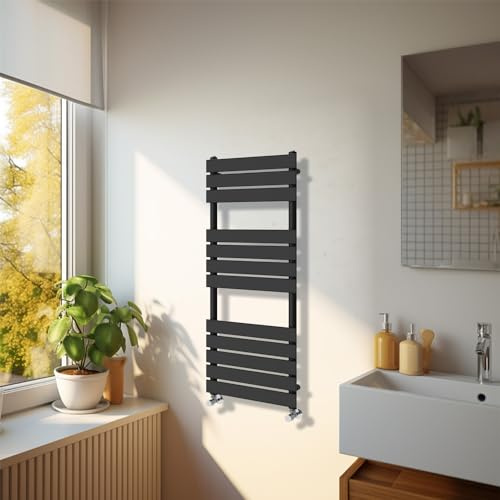 NRG Bathroom 1200 x 450mm Flat Panel Heated Towel Rail Radiator Black