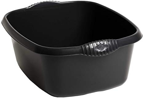 39cm Washing Up Bowl Rectangular with Integral Handles Strong Plastic Kitchen Washtub, Sink Tidy, Organiser Approx. 12L Litre Capacity, 39cm x 32cm x 16cm (Black)