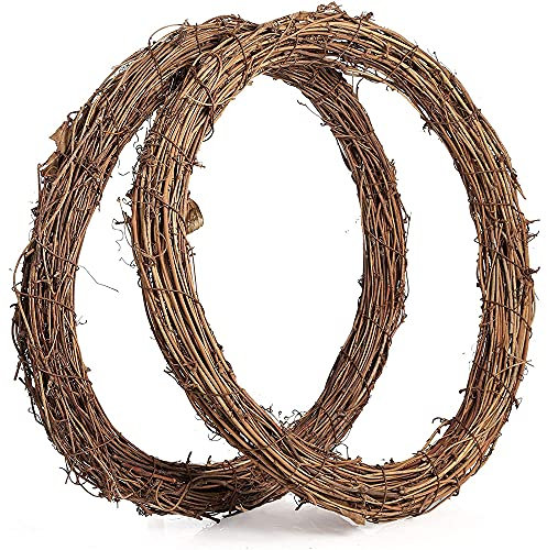 2 Pack Christmas Wreath Grapevine Wreath - 12in/14in Dry Rattan Natural Wreath DIY Crafts Natural Grapevine Wreaths for Xmas Front Door Wall Decor Hand-woven Holiday Wreath (35CM)