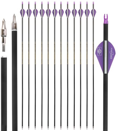 12pcs Pure Carbon Pfeile Spine 300 350 400 500 600 Jagdpfeile Zielpfeile für Recurve Bogen Compound Bogen (2 lila 1 weiß, Spine 350)