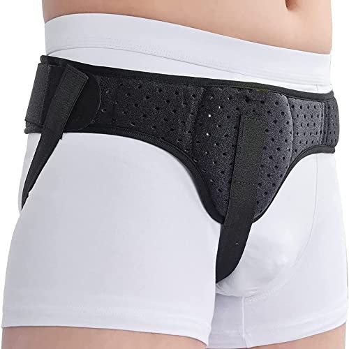 Herniengürtel für Männer, Hernien-Stützbandage für Leistenhernien, linker oder rechter Hüftgurt, Leistenbruch-Unterstützung mit abnehmbaren Kompressionspolstern, L
