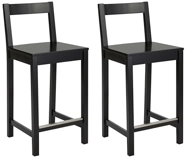 Amazon Basics Küchenhocker aus Holz, Barhocker mit Rückenlehne, Esszimmerstuhl, einfache Montage, modern, 2 Stück, 88 cm hoch, Schwarz