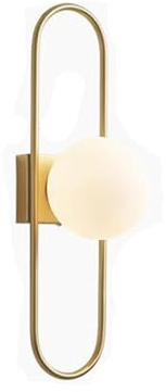 NICRX applique murale boule de verre blanc 45 cm, globe en verre blanc avec base en laiton doré applique murale pour chevet (Or)