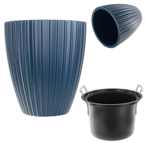 KADAX Übertopf Ø 40 cm mit Inneneinsatz, Runder Pflanztopf, Blumentopf aus Kunststoff, Pflanzentopf für Innen und Außenbereich, Dekorativer Blumenübertopf (Blau)
