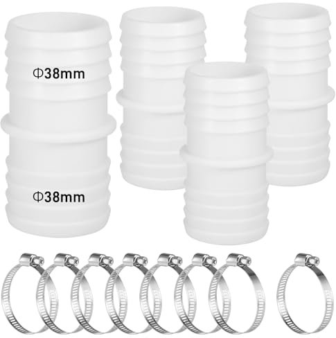 Zocipro 4Pcs Pool Hose Connector Ø 38 to 38 mm with 8 Metal Clamps, Universal Washing Machine Waste Pipe Connector, Pool Hose Adapter for Washing Machine, Pool Vacuum Cleaners