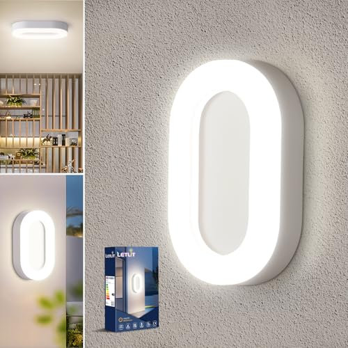 Letlit LED Deckenleuchte Wandleuchte Innen, 12W 1200LM Kellerlampe Wandlampe Oval, IP65 Feuchtraumleuchte Wandleuchte Außen, Neturalweiß 4000K LED Lampe Deckenlampe für Schlafzimmer Flur Keller