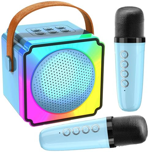 Joycome Karaoke Machine 2 Microphones for Kids Adults, Mini Portable Bluetooth Speaker with LED Light and Voice Changing, Birthday Presents for 3 4 5 6 7 8 9 10+ Years Old Girls Boys - Blue