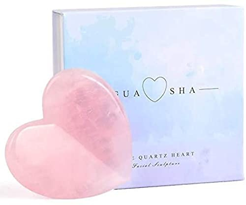 AUOQKQUT Kristall-Rosenquarz-Herz-Liebes-, natürlicher Edelstein, Gua Sha-Brett, Gesichtsschabe- for Gesichts-, Augen- und Nackenpflege-Massage Haus Dekoration
