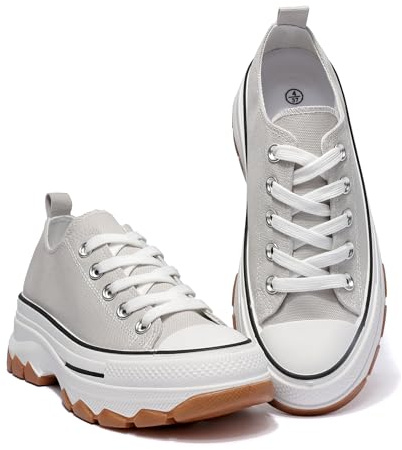 Nexsus Plus Ladies Women Chunky Sole Lace Up Low Top Sneakers Trainers (L.Grey, UK Footwear Size System, Adult, Women, Numeric, Medium, 6)