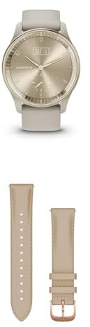 Garmin vívomove Trend, Stylish Hybrid Smartwatch with up to 5 days battery life, French Grey & Quick Release Band (20 mm) - Light Sand with 18K Rose Gold