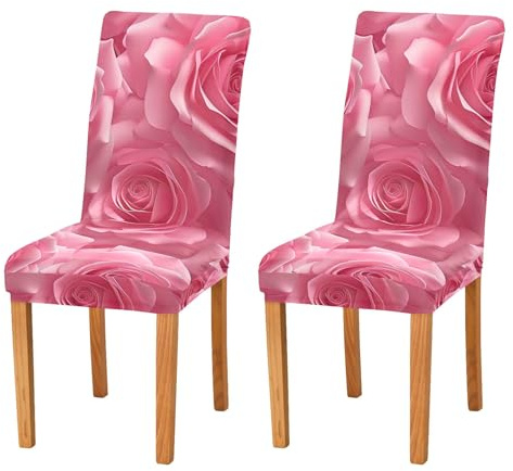 ODAWA Stuhlhussen mit rosa Rosen, dehnbar, Esszimmerstuhlhussen