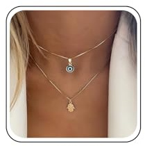 Cimenexe Bohemio En Capas Mal De Ojo Collar Gargantilla De Oro Collar De Mano Hamsa Ojo Del Diablo Collar Colgante Redondo Elegante Collar De Cadena De Mano De Fátima Joyería De La Cadena Para