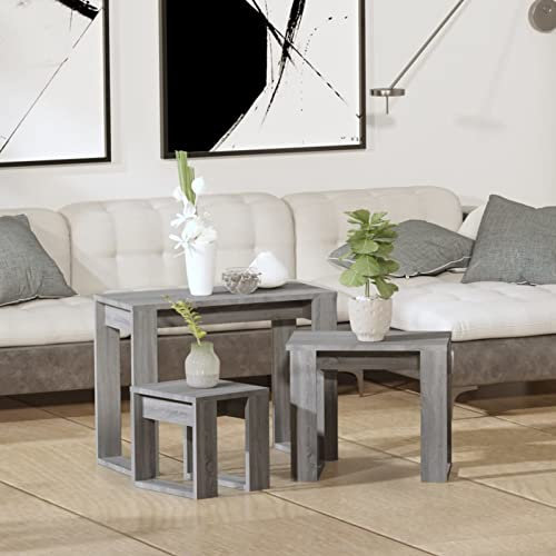 Juroupi Satztische 3 STK. Couchtisch Beistelltisch Satztische FüRs Wohnzimmer Satztisch Couchtisch Grau Sonoma Holzwerkstoff - 815223