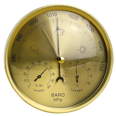 Traditional Barometer, Dial Type Barometer, Outdoor Barometer,Barometer Indoor,Metal 3 in 1 Barometer Weather Station Barometer