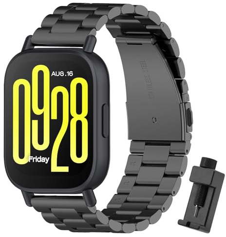 CHANRASI Ersatzband Kompatibel Xiaomi Redmi Watch 5 Active/5 Lite Armband Metall Frauen Männer,22mm Metallarmband Edelstahl,Schwarz