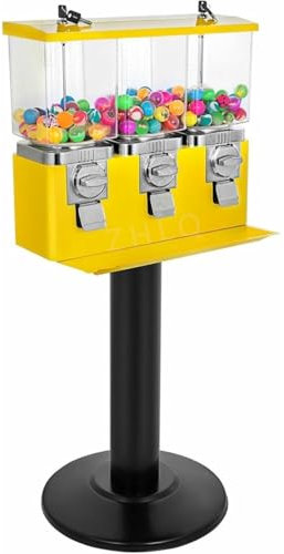 ZHLINGQ Distributore Automatico di Caramelle a Tripla Testa, Distributore Automatico di Gomme da Masticare Commerciali, Distributore Automatico di Caramelle con Supporto,Yellow-0.4in+1to1.37in*2