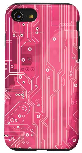 Coque pour iPhone SE (2020) / 7 / 8 Motif carte mère circuit rayé Art déco rose