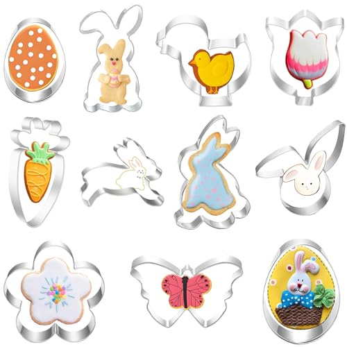 Ausstecher Ostern Set, 11 Stück Ausstechformen Oster Plätzchen Keksausstecher Ostern Plätzchenausstecher Linzer Ausstecher von Hasen Ei Karotte Küken Osterhasen