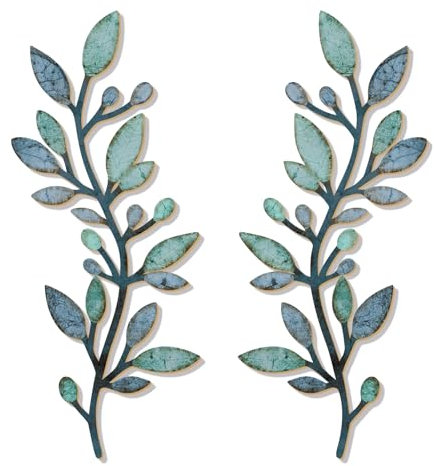 Zzbakress 2 Pcs Colorful Tree Leaf Wall Art Decor Vine Home Wall Decoration Olive Branch Leaf Wall Decor Large Wall Decor for Bedroom, Living Room, Wall Sculptures Indoor Outdoor (Blue Green)