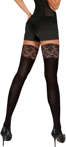 sesto senso Halterlose Strümpfe Blickdicht 40 Den mit Spitze Damen Verstärkt mit Silikonstreifen M/L Black Schwarz