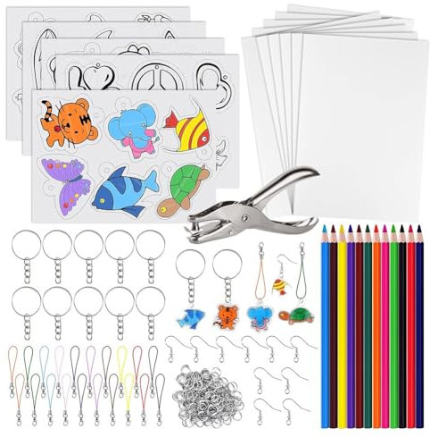 168-Teiliges Set mit Schrumpffolien, Inklusive 15 Schrumpffolien-Kunstdruckpapier, Locher und 12 Buntstiften