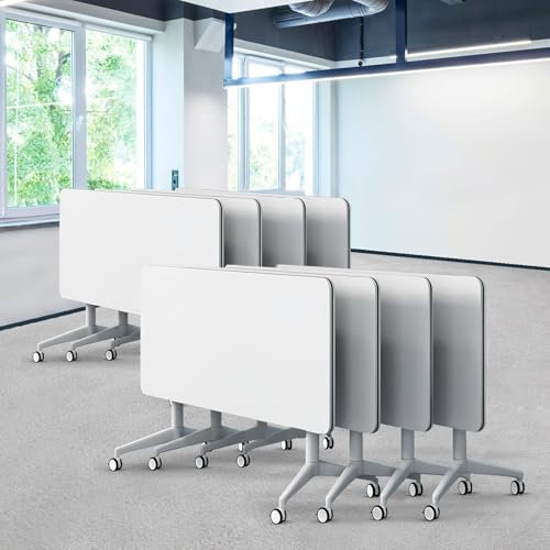 Klappbarer Konferenztisch, weiße Konferenzraumtische mit Rädern, großer rechteckiger Konferenz-Seminartisch mit Klappplatte für 2–10 Personen (8, 47,2 Zoll)