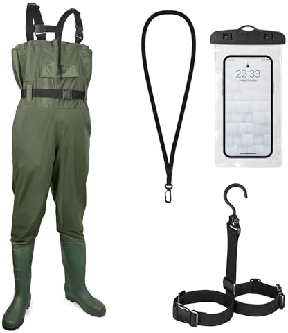 Vivikivi Wathose Herren Wasserdicht, Nylon/PVC Anglerhose mit Stiefel, Atmungsaktive Watthosen für Angeln, Jagd, Autowäsche,Bauernhöfe, Gärten Wassersport und Outdoor Aktivitäten (Grün, 39)